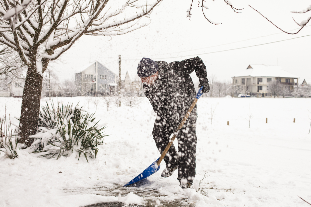 Blue shovel to clear snow
